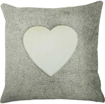 Dekorativní polštářek Šedý kožený polštář se srdcem (bos taurus taurus) - 45*45*5cm