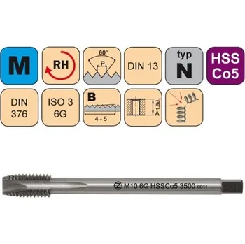 Závitořezný nástroj NÁSTROJE CZ Strojní závitník /CZZ3500/ ISO3 pro metrický závit s přímou drážkou a lamačem třísek CZZ Závit: M12 ISO3