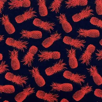 Teplákovina nepočesaná modrá, růžový ananas, š.180