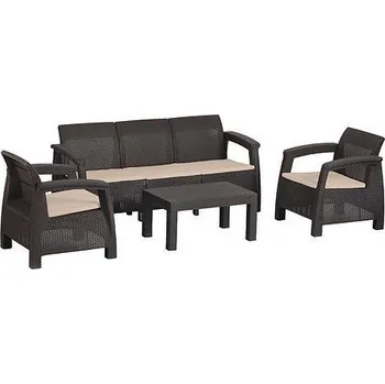 Zahradní sestava Set zahradního nábytku tmavě hnědý/Mocca, stůl, křeslo 3+1+1