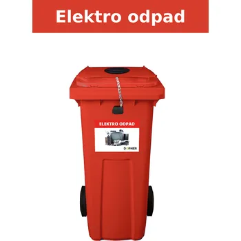Železářství Červená plastová popelnice na elektroodpad DOPNER 120 l se zámkem a vhozem