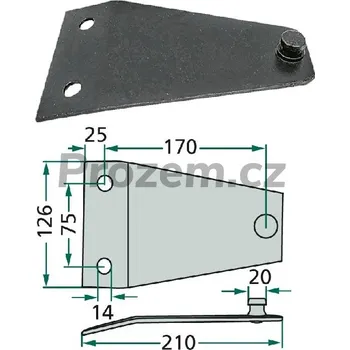 Držák nože pro rotační sekačku Krone, Pottinger, PZ, Vicon, Deutz Fahr (Kverneland), John Deere, Kuhn, PZ0243, 26532950364012, 1511270