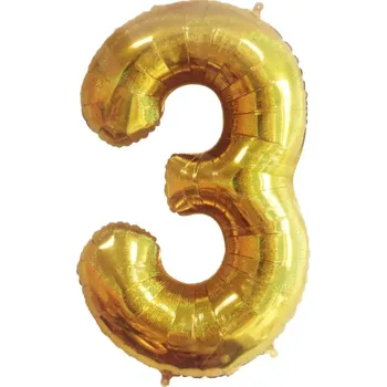 Balónek Fóliový balónek slim číslo 3 zlatý - 100cm