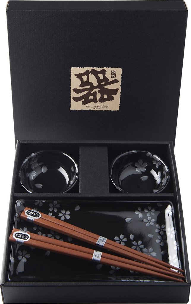 Sushi set BLACK AND PINK SAKURA, 4 pcs, MIJ