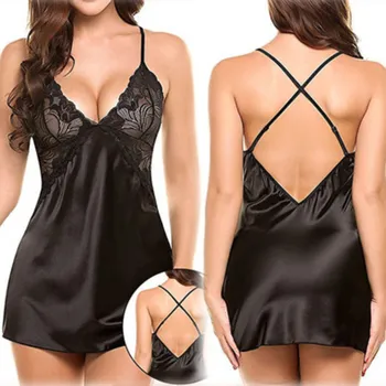 Souprava dámského spodního prádla XBRA Dámská saténová košilka Elle - black - XL