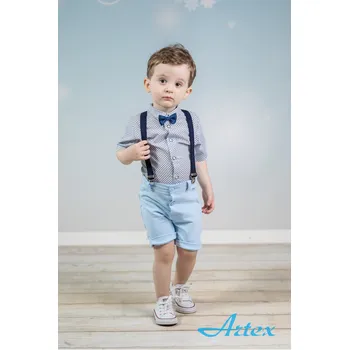 Kojenecká souprava Chlapecký modro bílý set s kraťasy 4-dílný A89