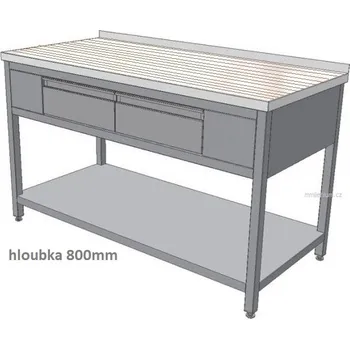 Dílenský stůl Nerezový pracovní stůl se dřevěnou pracovní deskou a dvěma šuplíky KSPZH-2 - hloubka 800mm Délka x hloubka: 1100x800mm