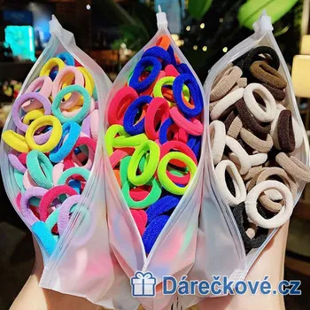 Barvené kvalitní gumičky na vlasy 50ks, výběr barev, Barva žlutá