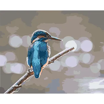 Malování podle čísel - Ledňáček na větvi Velikost: 40x50cm, Rámování: Pouze srolované plátno