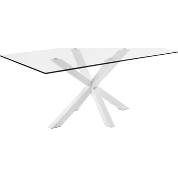 Jídelní stůl Skleněný jídelní stůl Kave Home Argo 200 x 100 cm s bílou kovovou podnoží