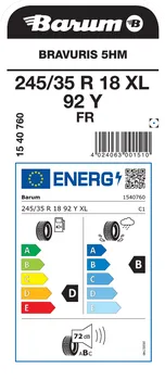 Energetický štítek Barum Bravuris 5HM 245/35 R18 92 Y XL FR