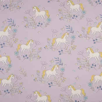 Úplet 21682 lila, jednorožci na louce, š.155