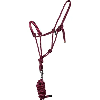 Vybavení pro koně QHP Set - provázková ohlávka a vodítko QHP, růžová Barva: Růžová, Velikost: FULL
