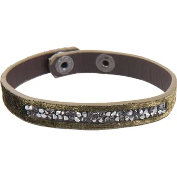 Náramek Zlato hnědý koženkový náramek s kamínky