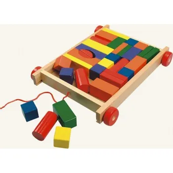 Dřevěná hračka Bino 80151 - Vozík s dřevěnými kostkami (34 ks)