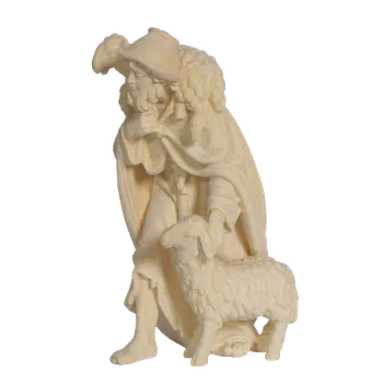 Vánoční dekorace Ornatis Pastýř s ovečkami Provedení: Přírodní bez malování, Velikost stojících figur dospělých postav: 11 cm Dřevěná vyřezávaná soška pastýře s ovcí na ramenou