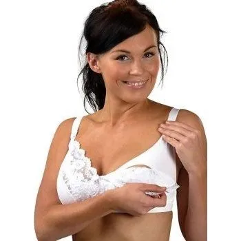 Těhotenská podprsenka Podprsenka s krajkou a klipem ke kojení bílá V Carriwell