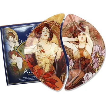 Talíř Carmani® Carmani - Sada dvou dekorativních skleněných talířů A. Mucha Drahé kameny - 21,5*12 cm