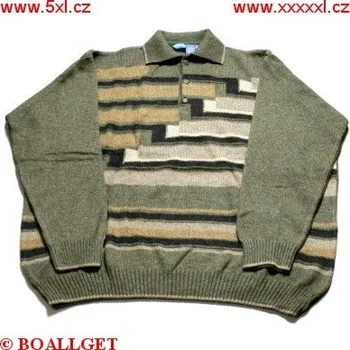 Pánský svetr Pánský svetr khaki pruhy s límečkem na 3 knoflíčky 3XL - 4XL ODE-PSV015 - 130