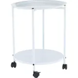 Bílý mobilní příruční stolek DERIN s odnímatelným tácem a kolečky