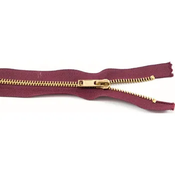 Zip Jeansové zipy mosazné č. 5 nedělitelné - délka 10 cm - 25 cm 10 cm vínová