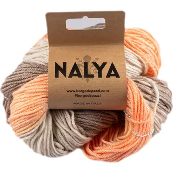 Příze Borgo de Pazzi Nalya 2 Hnědá, bílá natur a oranžová (Objemová příze Nalya 2 Hnědá, bílá natur a oranžová)