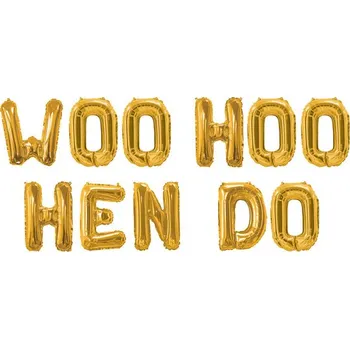 Balónek Neviti - Girlanda ze zlatých foliových balonků - Woo Hoo Hen Do -