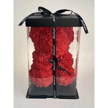 Dárková krabička Medvídek z růží 25cm Barva: Červená, Dárkový box: S dárkovým boxem