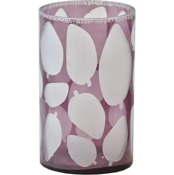 Svícen Skleněný svícen lila s listy 25x15 cm