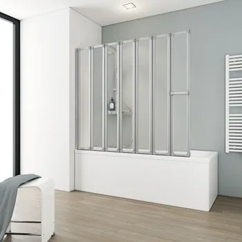 Vanová zástěna Vanová shrnovací zástěna Schulte 7dílná dekor Softline, světlá přírodní hliník včetně držáku na ručníky