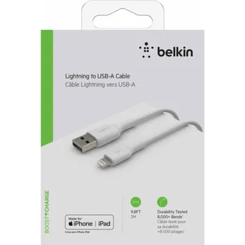 Datový kabel Belkin Lightning nab./sin. Kabel 3m, PVC, bily, mfi cer.