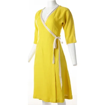 Dámské šaty Snový svět Lněné šaty zavinovací Hana - žluté Rozměr oblečení: vel. 42