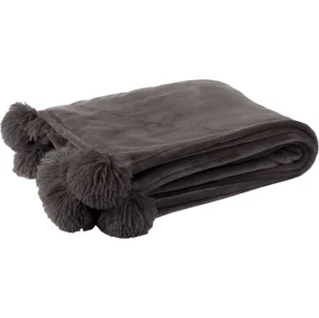 Přehoz na lůžko Taupe plyšový pléd Pompom s bambulemi - 130*170cm