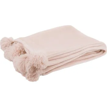 Přehoz na lůžko Růžový plyšový pléd Pompom s bambulemi - 130*170cm