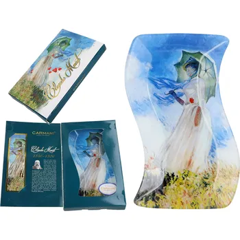 Talíř Carmani® Carmani - Skleněný prohnutý talíř Monet Žena s deštníkem - 15*23 cm