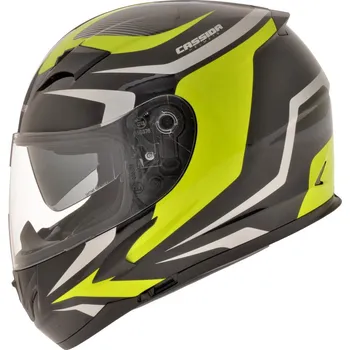 Helma na motorku Cassida Integral 2.0 černá/šedá/fluo žlutá