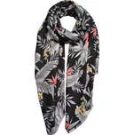 Černý šátek s barevnými květy a listy - 80*180 cm