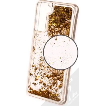 Pouzdro na mobilní telefon 1Mcz Liquid Diamond Sparkle ochranný kryt s přesýpacím efektem třpytek pro Samsung Galaxy S21 zlatá (gold)