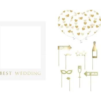 Svatební dekorace PartyDeco Best Wedding set do fotokoutku s rámečkem a balónky