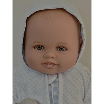 Panenka Realistické miminko - chlapeček Dani se zoubky v modrobílém kabátku od firmy Lamagik (Realistická miminka ze Španělska)