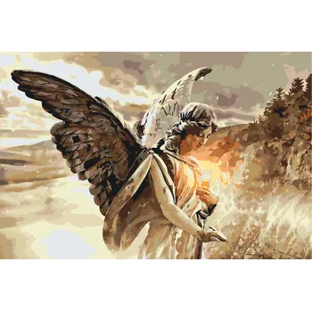 Malování podle čísel - Anděl se svíčkou Velikost: 40x60cm, Rámování: Pouze srolované plátno