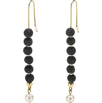 Náušnice HESTIA - Pozlacené náušnice, říční perla, láva