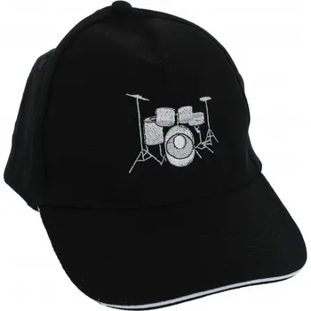 Kšiltovka v černé barvě - vyšitý hudební nástroj bicí souprava