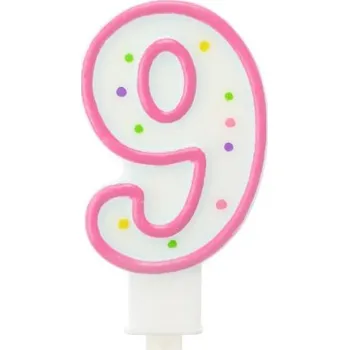 Godan Svíčka s puntíky na dort "9" Barva: Růžová