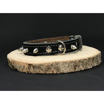 Obojek pro psa Palkar obojek z kůže hlazenice pro psy zdobený hroty 40 cm x 18 mm černý (Palkar obojek z kůže hlazenice pro psy zdobený hroty 40 cm x 18 mm černý)