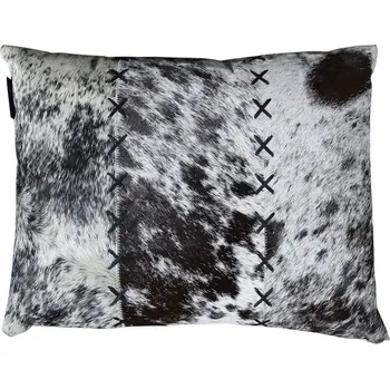Polštář Bílo-černý kožený polštář s výrazným stehem Stitch Cow - 35*45*15cm