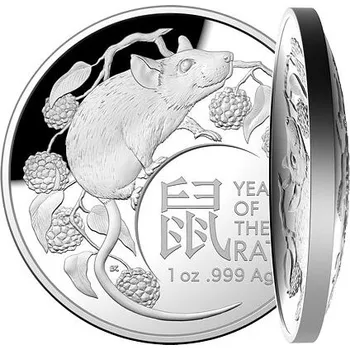 Stříbrná mince Lunární série Year of the Rat (Rok krysy) 1 Oz 2020 Dome PROOF (Lunar RAM)