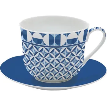 Easy Life, Itálie Easy Life - Porcelánový hrnek s podšálkem Geometric Blue - 400 ml