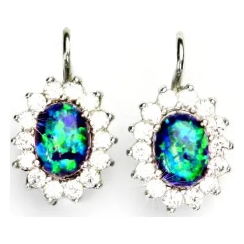 Náušnice Zlaté náušnice Kate, bílé i žluté zlato, zelený synt. opál - NK 1507 (opál 8x6 mm)