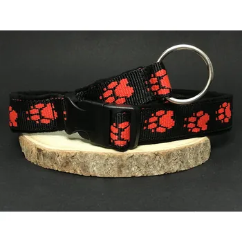 Obojek pro psa Palkar podšitý obojek z popruhu pro psy 65 cm x 25 mm černo-červená s tlapkami (Palkar podšitý obojek z popruhu pro psy 65 cm x 25 mm černo-červená s tlapkami)